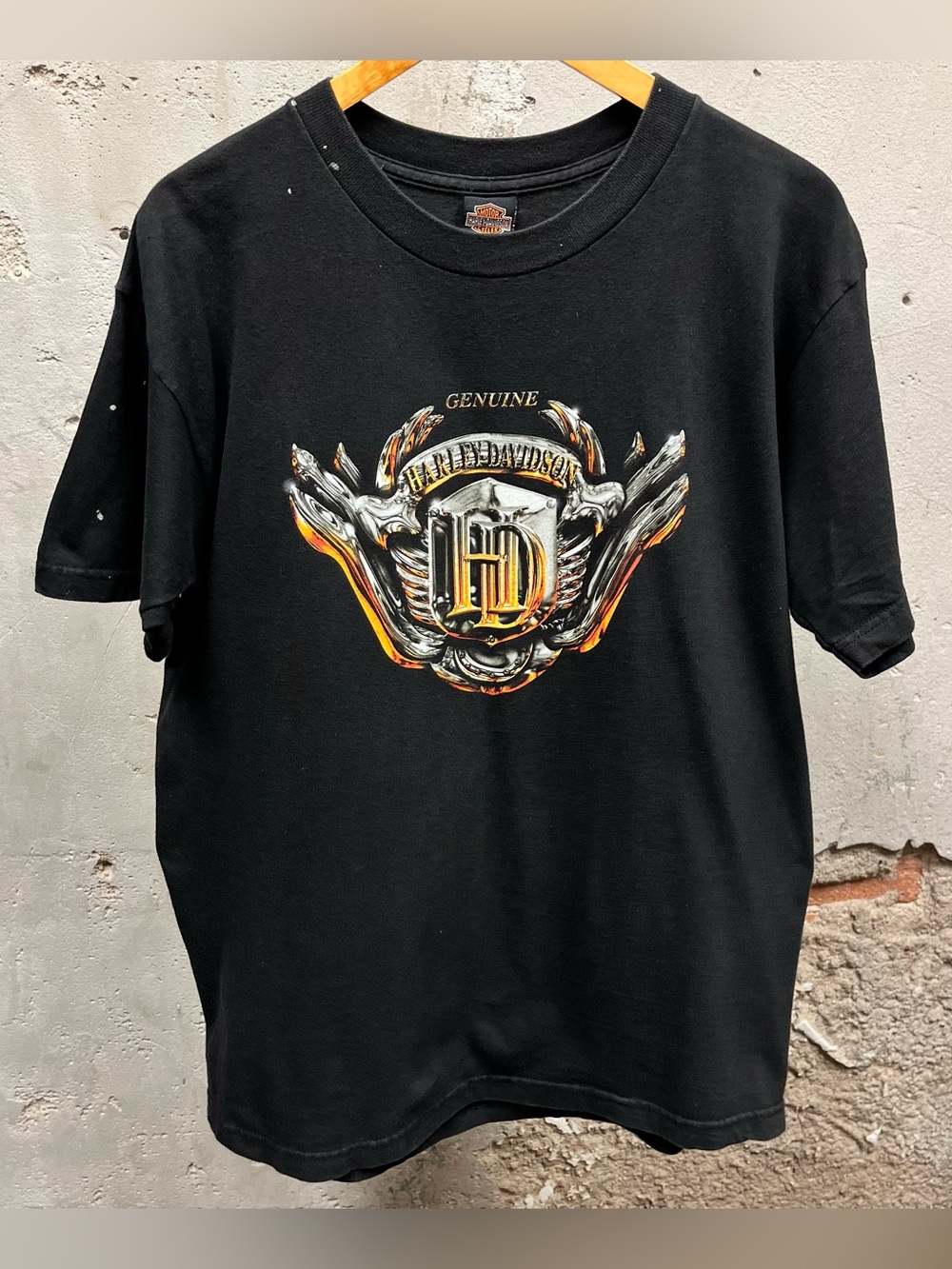Harley Davidson Vintage Y2K Black Chrome Emblem Ocean City Biker T-Shirt Large L